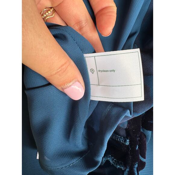 Vintage Laura Ashley Blue V Neck Sleeveless Velvet Floral Overlay Dress - 6 - Picture 9 of 9